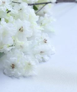 HIER_1160 4 Bushes | 40" Tall White Artificial Silk Cherry Blossom Flowers, Branches Artificial Flower & Plants 24 HIER_1160 4 Bushes | 40