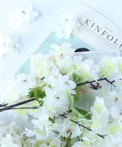 HIER_1160 4 Bushes | 40" Tall White Artificial Silk Cherry Blossom Flowers, Branches Artificial Flower & Plants 19 HIER_1160 4 Bushes | 40