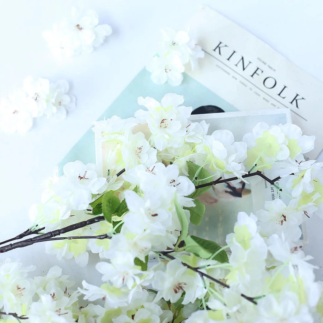 HIER_1160 4 Bushes | 40" Tall White Artificial Silk Cherry Blossom Flowers, Branches Artificial Flower & Plants 6 HIER_1160 4 Bushes | 40" Tall White Artificial Silk Cherry Blossom Flowers, Branches Artificial Flower & Plants