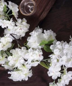 HIER_1160 4 Bushes | 40" Tall White Artificial Silk Cherry Blossom Flowers, Branches Artificial Flower & Plants