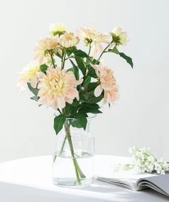 HIER_1150 Artificial Dahlia | Daisy 2 Stems | 30" Tall Blush/Cream Artificial Silk Dahlia Flowers, Branches, Bouquets 17 HIER_1150 Artificial Dahlia | Daisy 2 Stems | 30