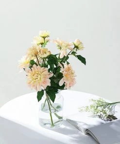 HIER_1150 Artificial Dahlia | Daisy 2 Stems | 30" Tall Blush/Cream Artificial Silk Dahlia Flowers, Branches, Bouquets