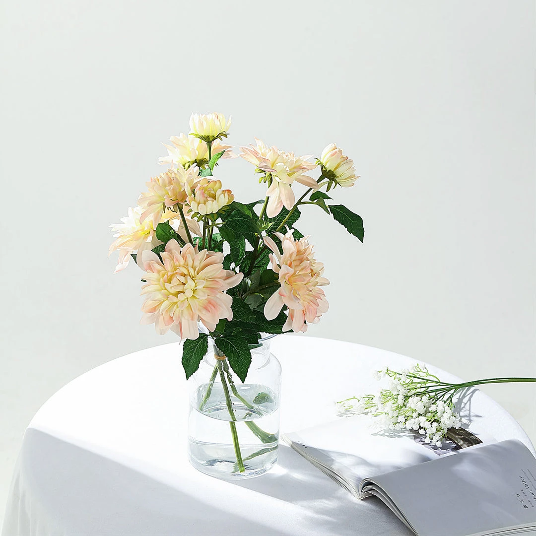 HIER_1150 Artificial Dahlia | Daisy 2 Stems | 30" Tall Blush/Cream Artificial Silk Dahlia Flowers, Branches, Bouquets 1 HIER_1150 Artificial Dahlia | Daisy 2 Stems | 30" Tall Blush/Cream Artificial Silk Dahlia Flowers, Branches, Bouquets