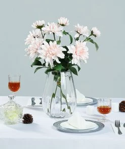 HIER_1150 2 Stems | 30" Tall Blush/Rose Gold Artificial Silk Dahlia Flowers, Branches Artificial Dahlia | Daisy