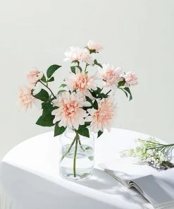 HIER_1150 2 Stems | 30" Tall Blush/Rose Gold Artificial Silk Dahlia Flowers, Branches Artificial Dahlia | Daisy