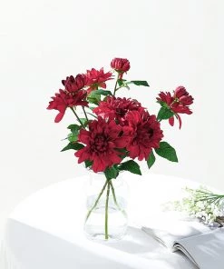 HIER_1150 2 Stems | 30" Tall Burgundy Artificial Silk Dahlia Flowers, Branches, Bouquets Artificial Dahlia | Daisy