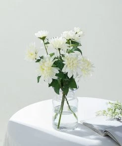 HIER_1150 Artificial Dahlia | Daisy 2 Stems | 30" Tall Ivory Artificial Silk Dahlia Flowers, Branches, Bouquets