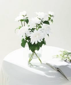 HIER_1150 2 Stems | 30" Tall White Artificial Silk Dahlia Flowers, Branches, Bouquets