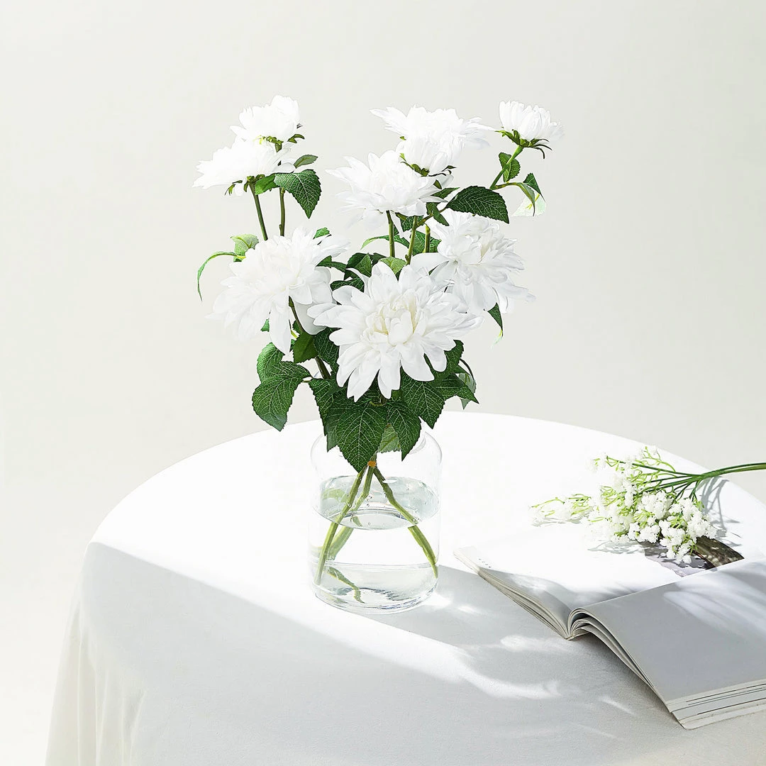 HIER_1150 2 Stems | 30" Tall White Artificial Silk Dahlia Flowers, Branches, Bouquets 1 HIER_1150 2 Stems | 30" Tall White Artificial Silk Dahlia Flowers, Branches, Bouquets