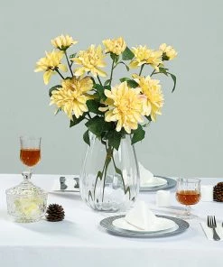 HIER_1150 2 Stems | 30" Tall Yellow Artificial Silk Dahlia Flowers, Branches, Bouquets