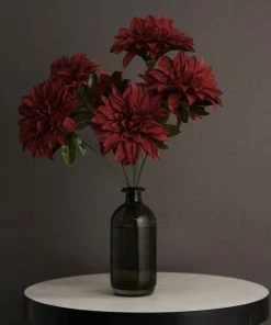 HIER_1160 Artificial Dahlia | Daisy 2 Bouquets | 20" Burgundy Artificial Silk Dahlia Flower Spray Bushes
