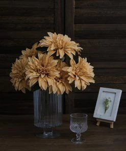 HIER_1160 2 Bouquets | 20" Champagne Artificial Silk Dahlia Flower Spray Bushes 23 HIER_1160 2 Bouquets | 20