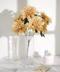 HIER_1160 2 Bouquets | 20" Champagne Artificial Silk Dahlia Flower Spray Bushes 25 HIER_1160 2 Bouquets | 20