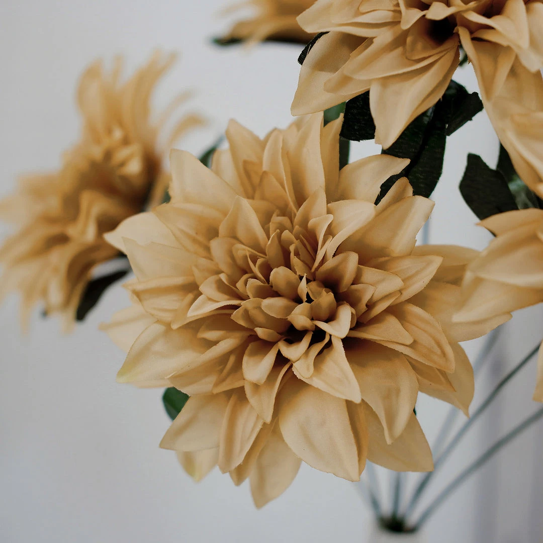 HIER_1160 2 Bouquets | 20" Champagne Artificial Silk Dahlia Flower Spray Bushes 13 HIER_1160 2 Bouquets | 20" Champagne Artificial Silk Dahlia Flower Spray Bushes
