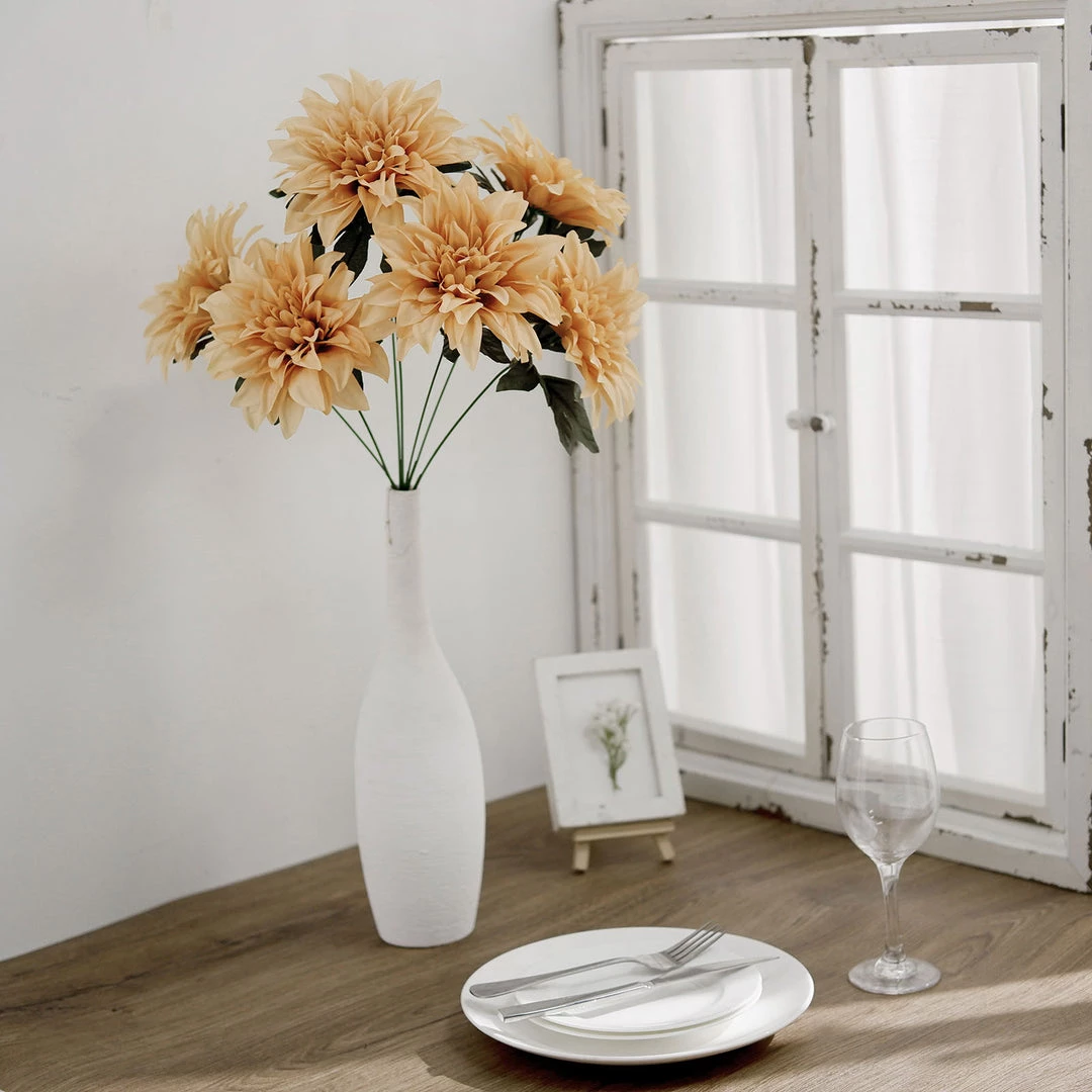 HIER_1160 2 Bouquets | 20" Champagne Artificial Silk Dahlia Flower Spray Bushes 1 HIER_1160 2 Bouquets | 20" Champagne Artificial Silk Dahlia Flower Spray Bushes