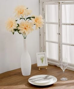 HIER_1160 2 Bouquets | 20" Cream Artificial Silk Dahlia Flower Spray Bushes