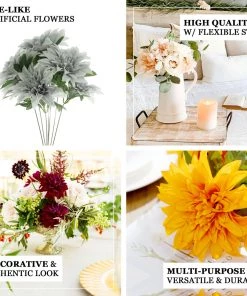 HIER_1160 2 Bouquets | 20" Silver Artificial Silk Dahlia Flower Spray Bushes 18 HIER_1160 2 Bouquets | 20
