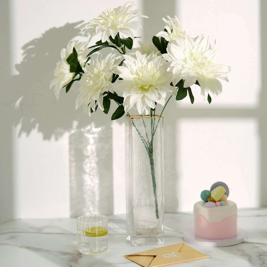 HIER_1160 2 Bouquets | 20" Ivory Artificial Silk Dahlia Flower Spray Bushes 8 HIER_1160 2 Bouquets | 20" Ivory Artificial Silk Dahlia Flower Spray Bushes