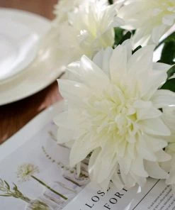 HIER_1160 2 Bouquets | 20" Ivory Artificial Silk Dahlia Flower Spray Bushes 20 HIER_1160 2 Bouquets | 20