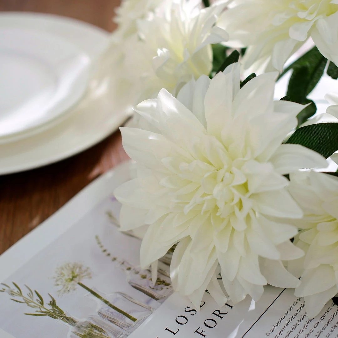 HIER_1160 2 Bouquets | 20" Ivory Artificial Silk Dahlia Flower Spray Bushes 6 HIER_1160 2 Bouquets | 20" Ivory Artificial Silk Dahlia Flower Spray Bushes