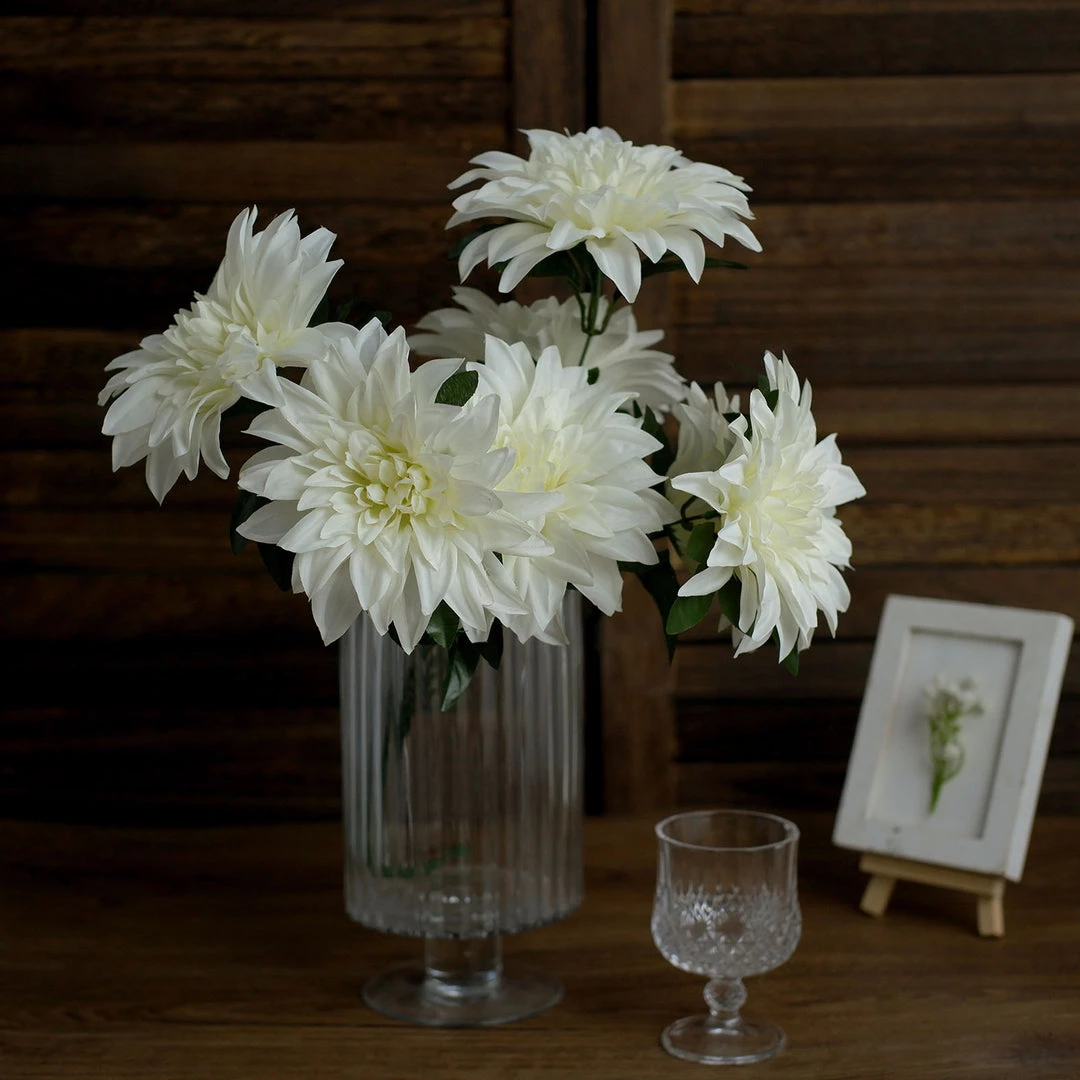 HIER_1160 2 Bouquets | 20" Ivory Artificial Silk Dahlia Flower Spray Bushes 10 HIER_1160 2 Bouquets | 20" Ivory Artificial Silk Dahlia Flower Spray Bushes