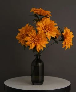 HIER_1160 2 Bouquets | 20" Orange Artificial Silk Dahlia Flower Spray Bushes Artificial Dahlia | Daisy