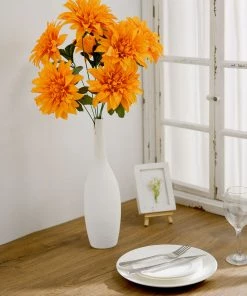 HIER_1160 2 Bouquets | 20" Orange Artificial Silk Dahlia Flower Spray Bushes Artificial Dahlia | Daisy