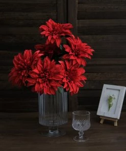 HIER_1160 2 Bouquets | 20" Red Artificial Silk Dahlia Flower Spray Bushes 23 HIER_1160 2 Bouquets | 20
