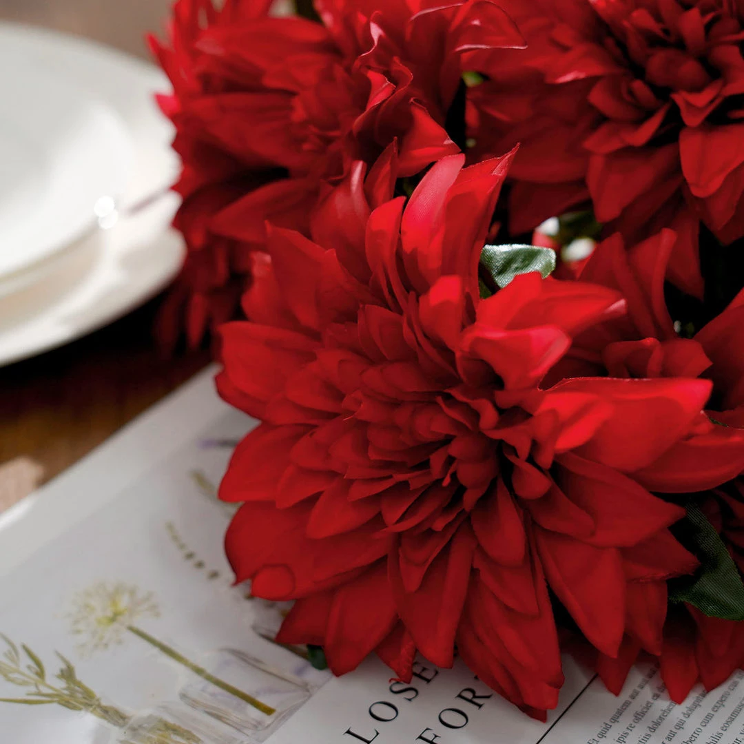 HIER_1160 2 Bouquets | 20" Red Artificial Silk Dahlia Flower Spray Bushes 6 HIER_1160 2 Bouquets | 20" Red Artificial Silk Dahlia Flower Spray Bushes