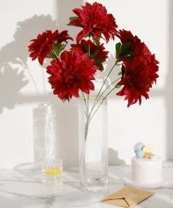HIER_1160 2 Bouquets | 20" Red Artificial Silk Dahlia Flower Spray Bushes 25 HIER_1160 2 Bouquets | 20