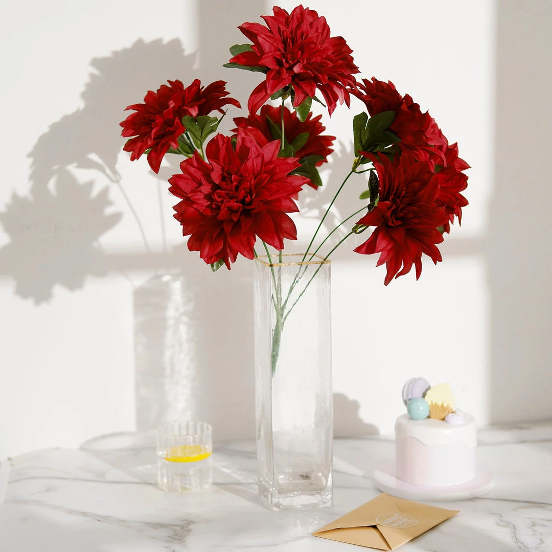 HIER_1160 2 Bouquets | 20" Red Artificial Silk Dahlia Flower Spray Bushes 11 HIER_1160 2 Bouquets | 20" Red Artificial Silk Dahlia Flower Spray Bushes