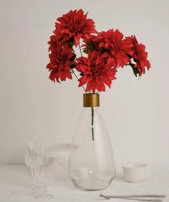HIER_1160 2 Bouquets | 20" Red Artificial Silk Dahlia Flower Spray Bushes 21 HIER_1160 2 Bouquets | 20