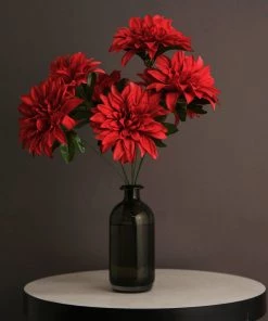 HIER_1160 2 Bouquets | 20" Red Artificial Silk Dahlia Flower Spray Bushes