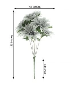 HIER_1160 2 Bouquets | 20" Silver Artificial Silk Dahlia Flower Spray Bushes 17 HIER_1160 2 Bouquets | 20