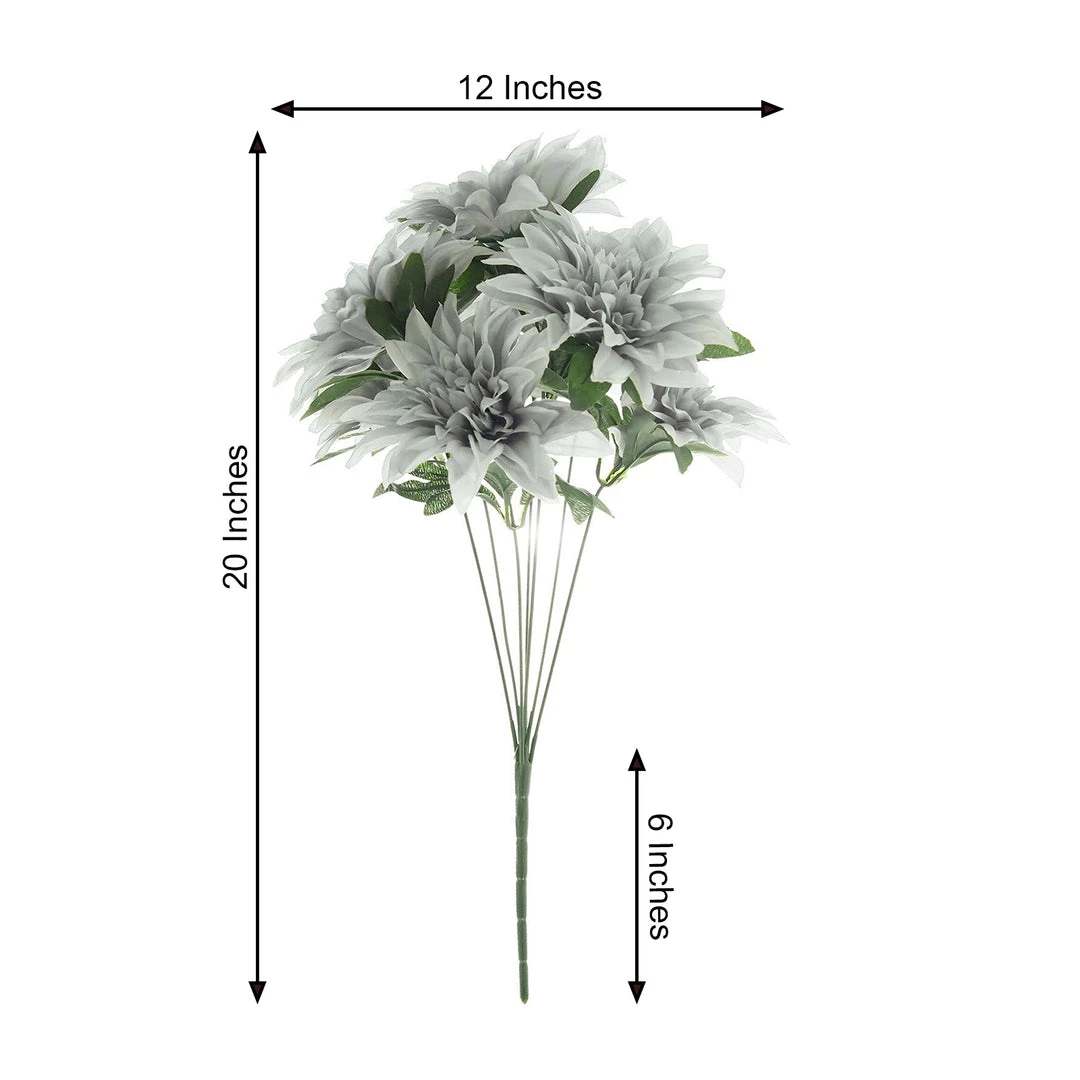 HIER_1160 2 Bouquets | 20" Silver Artificial Silk Dahlia Flower Spray Bushes 3 HIER_1160 2 Bouquets | 20" Silver Artificial Silk Dahlia Flower Spray Bushes