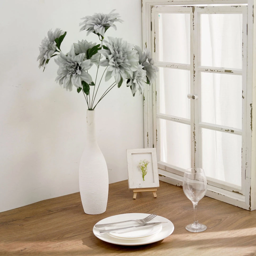 HIER_1160 2 Bouquets | 20" Silver Artificial Silk Dahlia Flower Spray Bushes 1 HIER_1160 2 Bouquets | 20" Silver Artificial Silk Dahlia Flower Spray Bushes