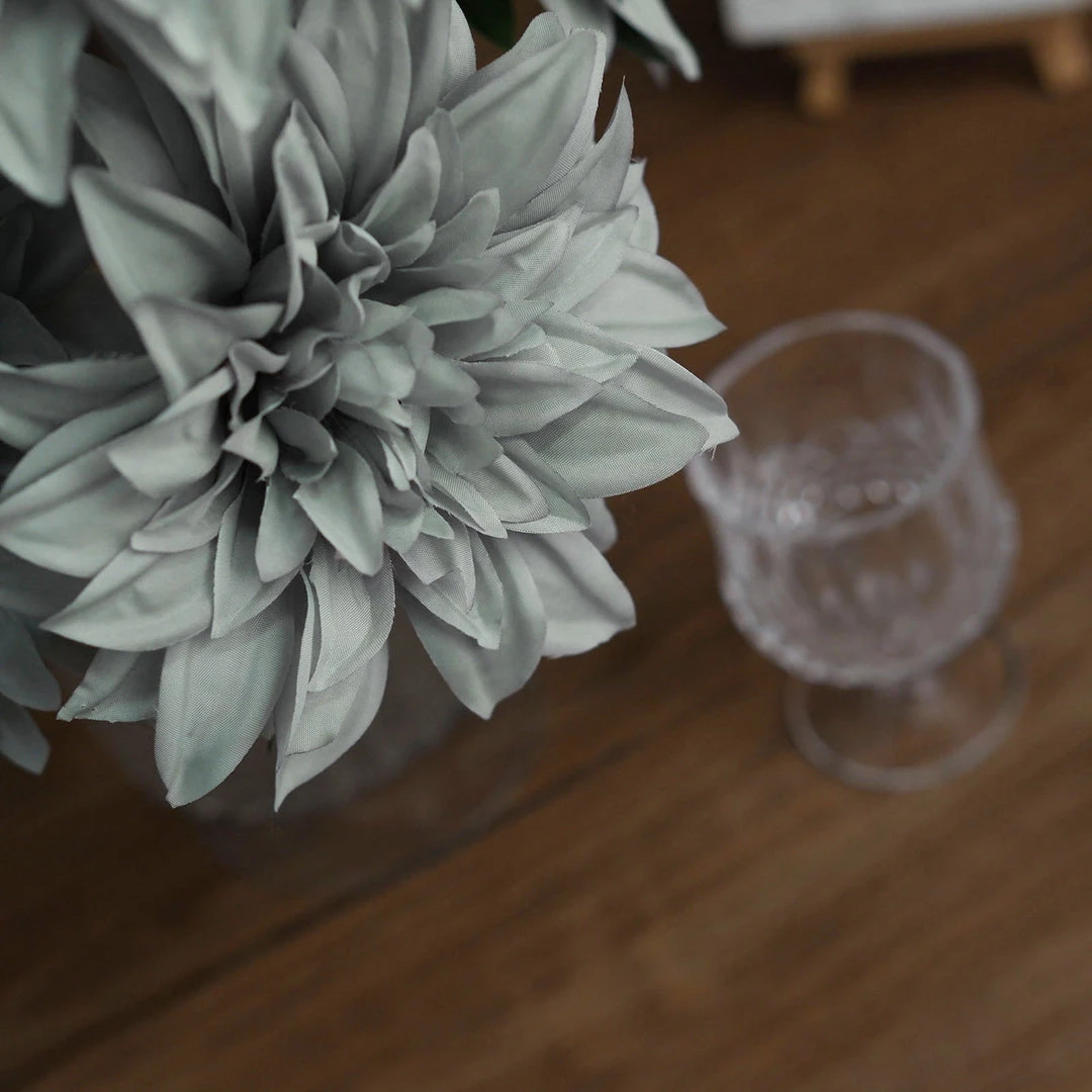 HIER_1160 2 Bouquets | 20" Silver Artificial Silk Dahlia Flower Spray Bushes 8 HIER_1160 2 Bouquets | 20" Silver Artificial Silk Dahlia Flower Spray Bushes