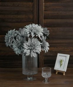 HIER_1160 2 Bouquets | 20" Silver Artificial Silk Dahlia Flower Spray Bushes 23 HIER_1160 2 Bouquets | 20