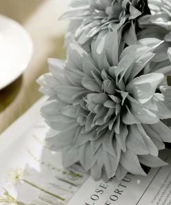 HIER_1160 2 Bouquets | 20" Silver Artificial Silk Dahlia Flower Spray Bushes 20 HIER_1160 2 Bouquets | 20