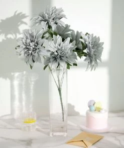 HIER_1160 2 Bouquets | 20" Silver Artificial Silk Dahlia Flower Spray Bushes 25 HIER_1160 2 Bouquets | 20