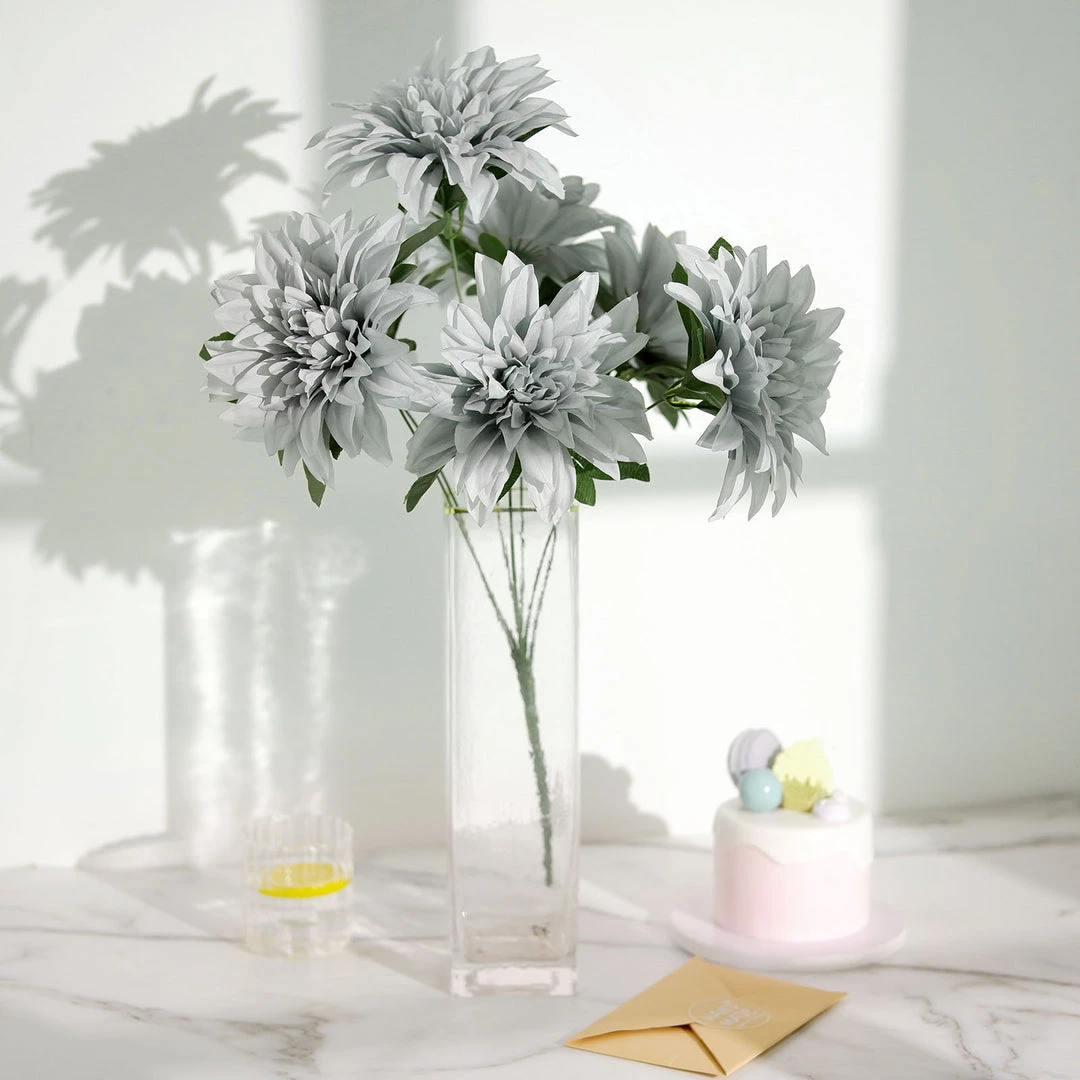 HIER_1160 2 Bouquets | 20" Silver Artificial Silk Dahlia Flower Spray Bushes 11 HIER_1160 2 Bouquets | 20" Silver Artificial Silk Dahlia Flower Spray Bushes
