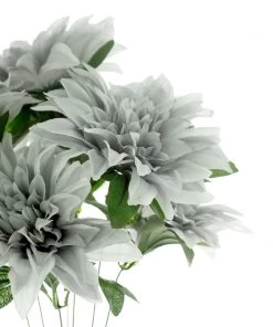 HIER_1160 2 Bouquets | 20" Silver Artificial Silk Dahlia Flower Spray Bushes 28 HIER_1160 2 Bouquets | 20