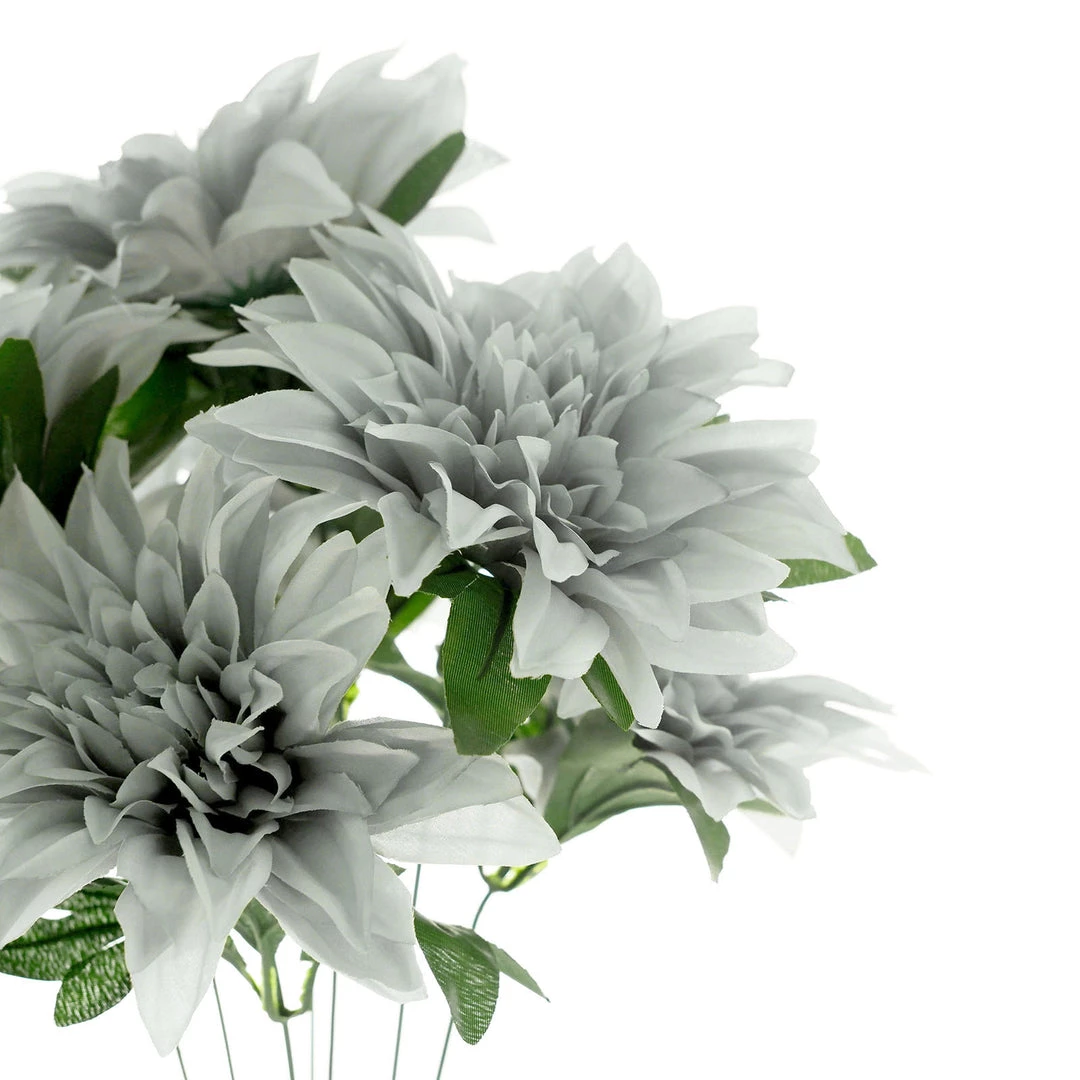 HIER_1160 2 Bouquets | 20" Silver Artificial Silk Dahlia Flower Spray Bushes 14 HIER_1160 2 Bouquets | 20" Silver Artificial Silk Dahlia Flower Spray Bushes
