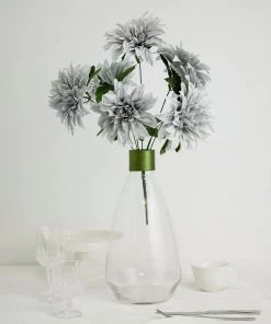 HIER_1160 2 Bouquets | 20" Silver Artificial Silk Dahlia Flower Spray Bushes 21 HIER_1160 2 Bouquets | 20