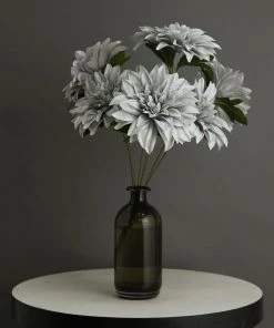 HIER_1160 2 Bouquets | 20" Silver Artificial Silk Dahlia Flower Spray Bushes