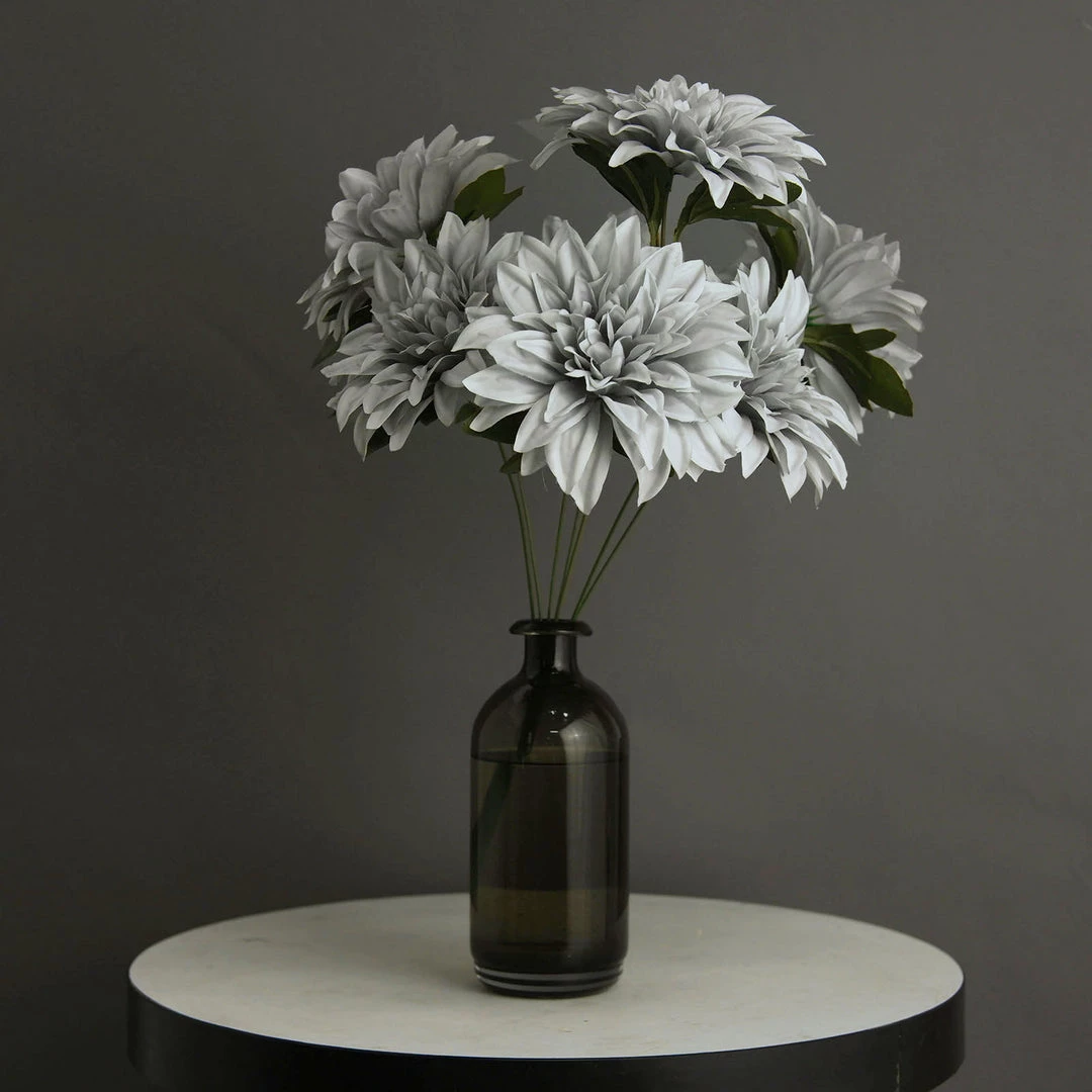 HIER_1160 2 Bouquets | 20" Silver Artificial Silk Dahlia Flower Spray Bushes 2 HIER_1160 2 Bouquets | 20" Silver Artificial Silk Dahlia Flower Spray Bushes