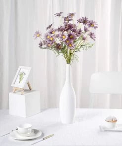 HIER_1150 6 Bushes | Eggplant Artificial Silk Daisy Flower Stem Bouquet Branches