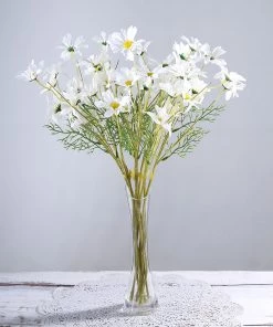HIER_1150 6 Bushes | White Artificial Silk Daisy Flower Stem Bouquet Branches Artificial Dahlia | Daisy