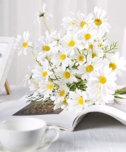 HIER_1150 6 Bushes | White Artificial Silk Daisy Flower Stem Bouquet Branches Artificial Dahlia | Daisy 19 HIER_1150 6 Bushes | White Artificial Silk Daisy Flower Stem Bouquet Branches Artificial Dahlia | Daisy