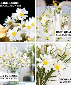 HIER_1150 6 Bushes | White Artificial Silk Daisy Flower Stem Bouquet Branches Artificial Dahlia | Daisy 15 HIER_1150 6 Bushes | White Artificial Silk Daisy Flower Stem Bouquet Branches Artificial Dahlia | Daisy